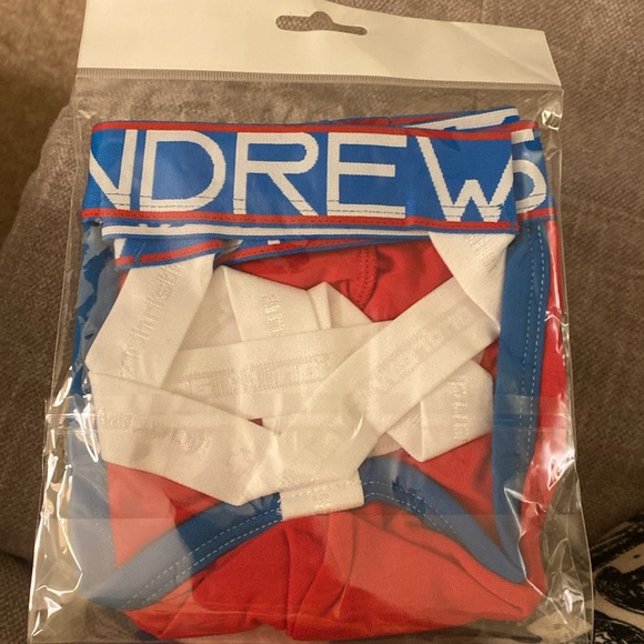 1 Andrew Christian XL Coolflex Show-It dual pouch jock strap cool flex R W & B - Picture 4 of 4